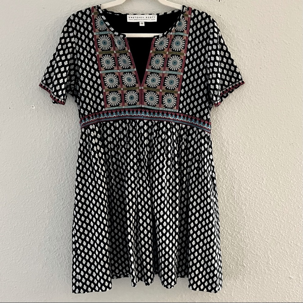 Gretchen Scott Long Short Sleeve Embroidered Tunic